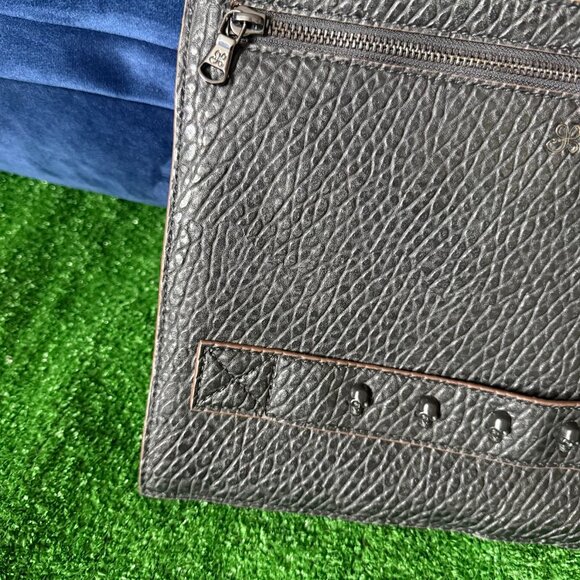 Punchcase by Leslie Hsu Black Pebbled Leather Clutch Handbag w/ Skull Design - Picture 6 of 12